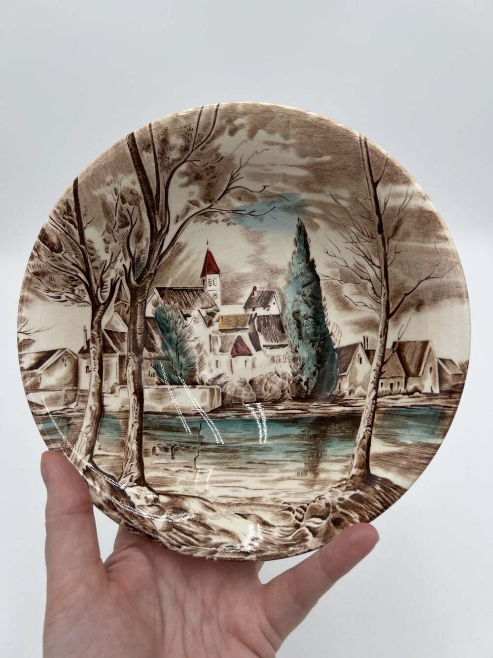 Johnson Brothers Dream Town Serving Bowl 8.25” England Transferware Vintage